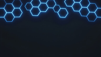 Fototapeta premium Neon Cyan Hexagon Honeycomb Background — Futuristic Cybersecurity & Blockchain Website Header with Copy Space