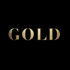 Gold metallic text letters spelling GOLD logo isolated on black background for luxury branding design