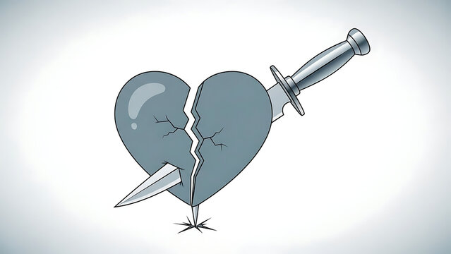 Broken heart pierced by a dagger symbolizing love and pain
