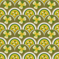  A light olive and cream scallop pattern showcasing intricate, woven feather-like designs with a rhythmic, organic feel.