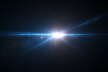 blue lens flare beam isolated on black background for design overlays