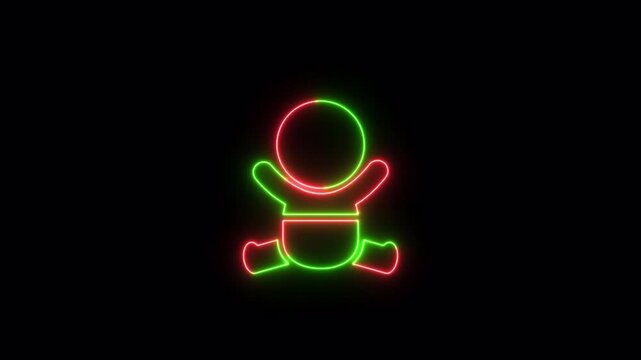 Human newborn baby, toddler or infant flat neon icon video animation for apps and websites	