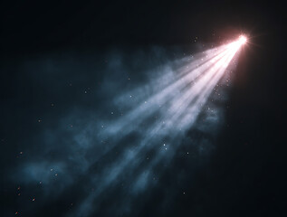 spotlight, Blue lens flare beam with subtle scattering glow isolated on black background for lighting effects