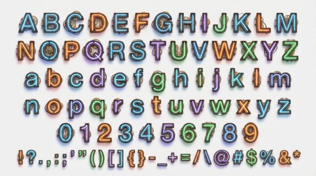 font alphabet in clockwork tile mosaic shadow puppet decorative style from a to z numbers punctuation isolated on white background