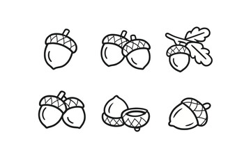 Set of six acorn icons with shadow effect on golden background © icon_art