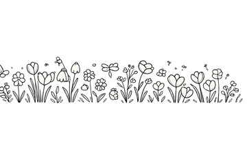 Hand-drawn whimsical floral border on gray background