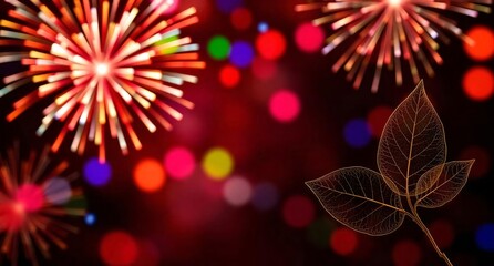 Colorful Fireworks and Bokeh Lights. bokeh effect, celebration. night sky