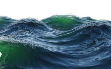 Rough deep sea waves in vibrant blue and green colors isolated on white background isolated on transparent background