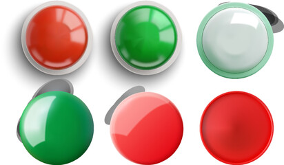 Glossy Red and Green Button Icons Set 3D Illustration