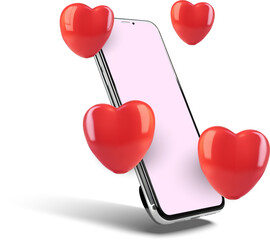 Smartphone with Heart Icons Social Media Love Concept