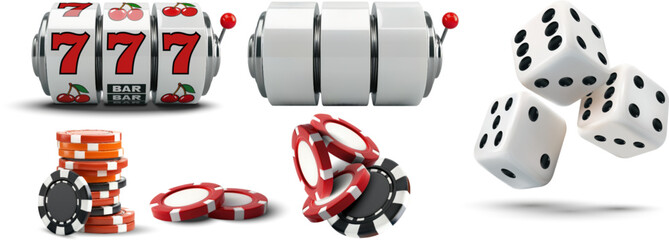 Casino Gambling Icons Set with Slot Machine Dice and Chips