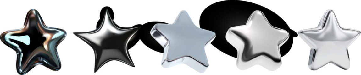 Glossy Metallic Star Icons Set 3D Illustration