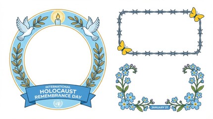 bright international holocaust remembrance day un frame and border set for themed visual design projects designed for print and digital use isolated on white background