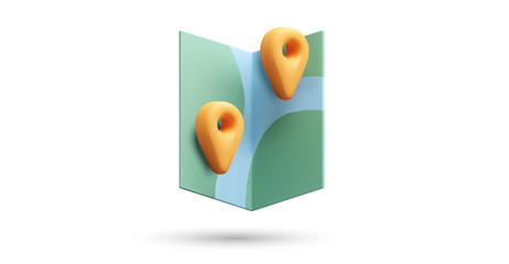 3D Map with Location Pins Navigation and Destination Concept
