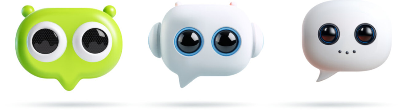 Cute Chatbot Message Icons 3D AI Assistant Characters