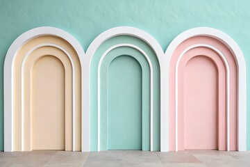 Modern pastel paper cut wall with geometric arches, clean architectural background suitable for branding, presentations, and creative layouts