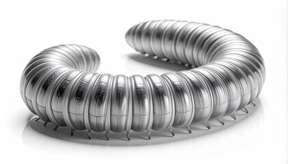 Shiny, metallic, curved insect-like form with many legs and segments