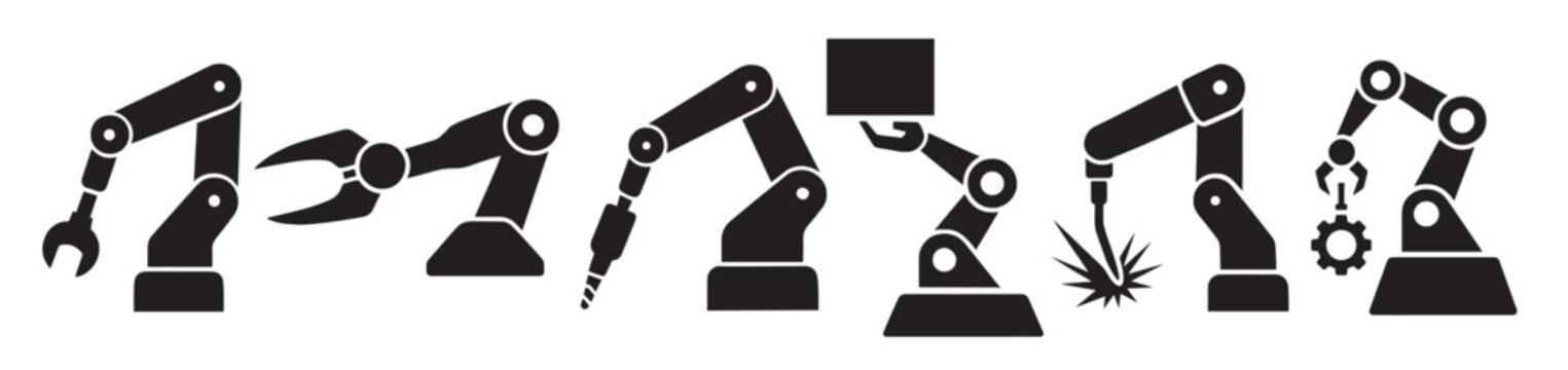  robotic arm icon set illustration