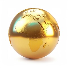 Shiny, golden globe isolated against a white background, continents visible