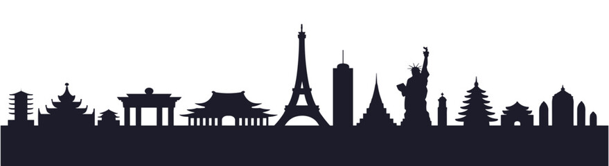 Obraz premium silhouette skyline of global landmarks including statue