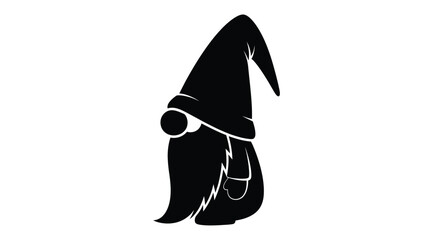 A striking black silhouette of a bearded wizard wearing a pointed hat silhouette © MSTMARIA