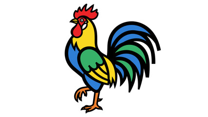 Colorful Cartoon Rooster Standing Proudly. © Fandy
