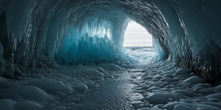 Eisige H&ouml;hle mit Blick auf den arktischen Horizont im Winter