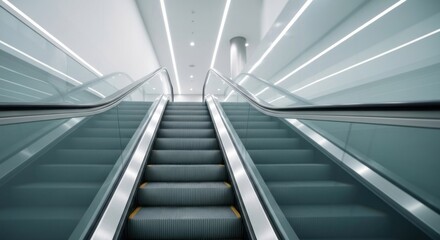 Obraz premium Modern escalator in a light-filled, spacious interior
