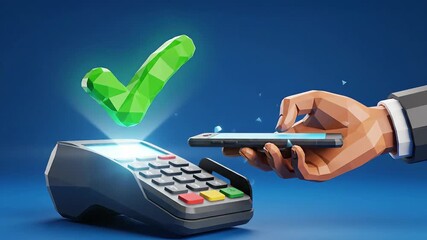 A detailed 3D render illustrating a modern contactless payment transaction with a smartphone held by a stylized hand interacting with a pointofsale terminal emphasizing secure and efficient digital f. - Powered by Adobe