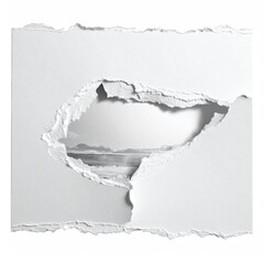 Torn paper reveals seascape, creating optical illusion