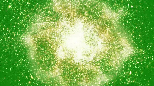 Bright Shimmering Green and Gold Particle Effect - This video features a vibrant green background filled with shimmering gold particles, creating a dynamic and enchanting display.