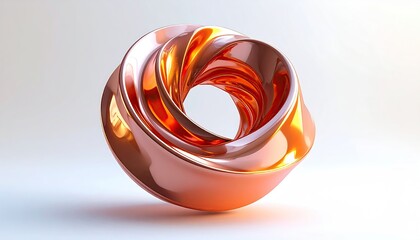 Gleaming, abstract, copper-toned, twisted torus on a bright background