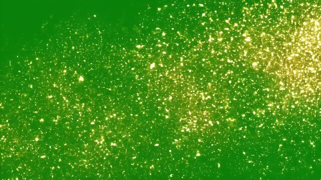 Green Glitter Background - The video features a green backdrop with scattered golden glitter or particles. The distribution of glitter is dense and gives a shimmery, festive vibe.