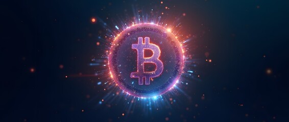 Glowing Bitcoin symbol illustration of digital finance and cryptocurrency.