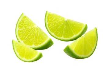 Fresh Green Lime Wedges for Citrus Food Design Isolated on a Transparent Background