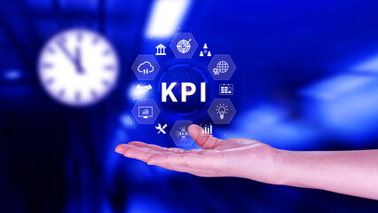 KPI, Key Performance Indicator concept, Management data System KPI connected database follow earnings, operations and sales data, Financial business data analytics graph dashboard.