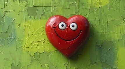 A cheerful heart with a smile and eyes. A sweet heart symbolizes love and tenderness.