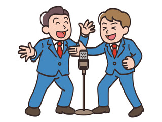 楽しそうに漫才をするお笑いコンビのイラスト2