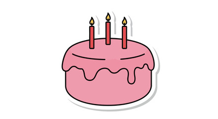 Pink Birthday Cake with Three Lit Candles, Festive Celebration Treat