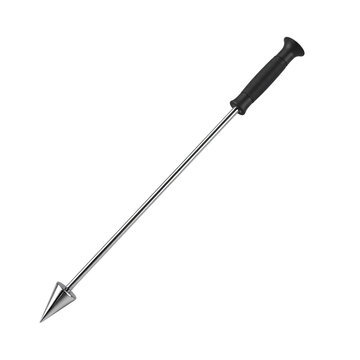 Sleek stainless steel dibble with black ergonomic grip for precise planting tasks