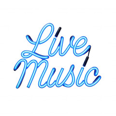 Obraz premium Neon Live Music Sign Glowing Brightly in Dark Transparent Background for Events and Venues