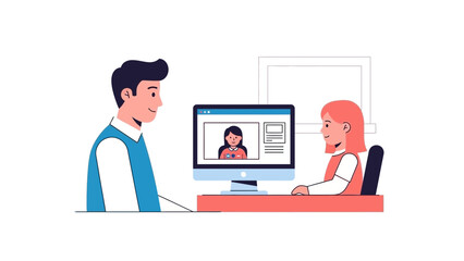 Fototapeta premium Man and woman communicating through video call on computer