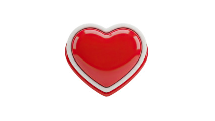 3D Red heart button on transparent background