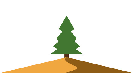 minimalist pine tree illustration on hilltop with winding path in flat style vector art ideal for eco branding holiday cards web banners