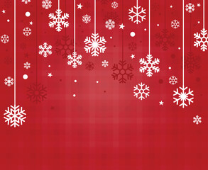 Decorative Red Christmas Background with Snowflakes and Stripes