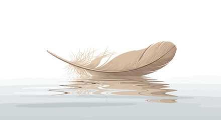 Serene illustration of a solitary feather floating on calm water reflecting peacefulness and