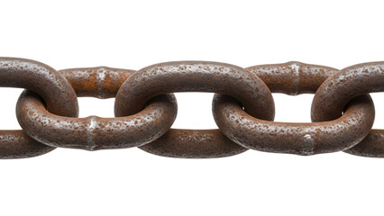 Obraz premium Rusty metal chain links with rough texture and weathered surface isolated on a transparent background