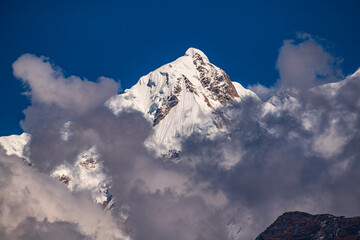 Snowcovered Peaks Mount Manaslu Meters