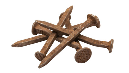 Rusty nails with round heads arranged in a star shape isolated on a transparent background round head nails