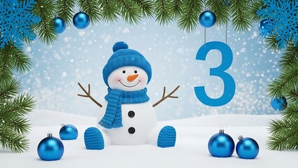 Winter snowman with blue decorations